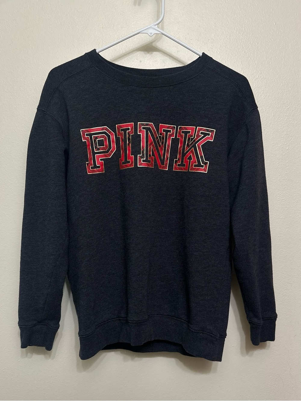 PINK Victoria's Secret Dark Gray Crewneck Sweatshirt with Red Logo